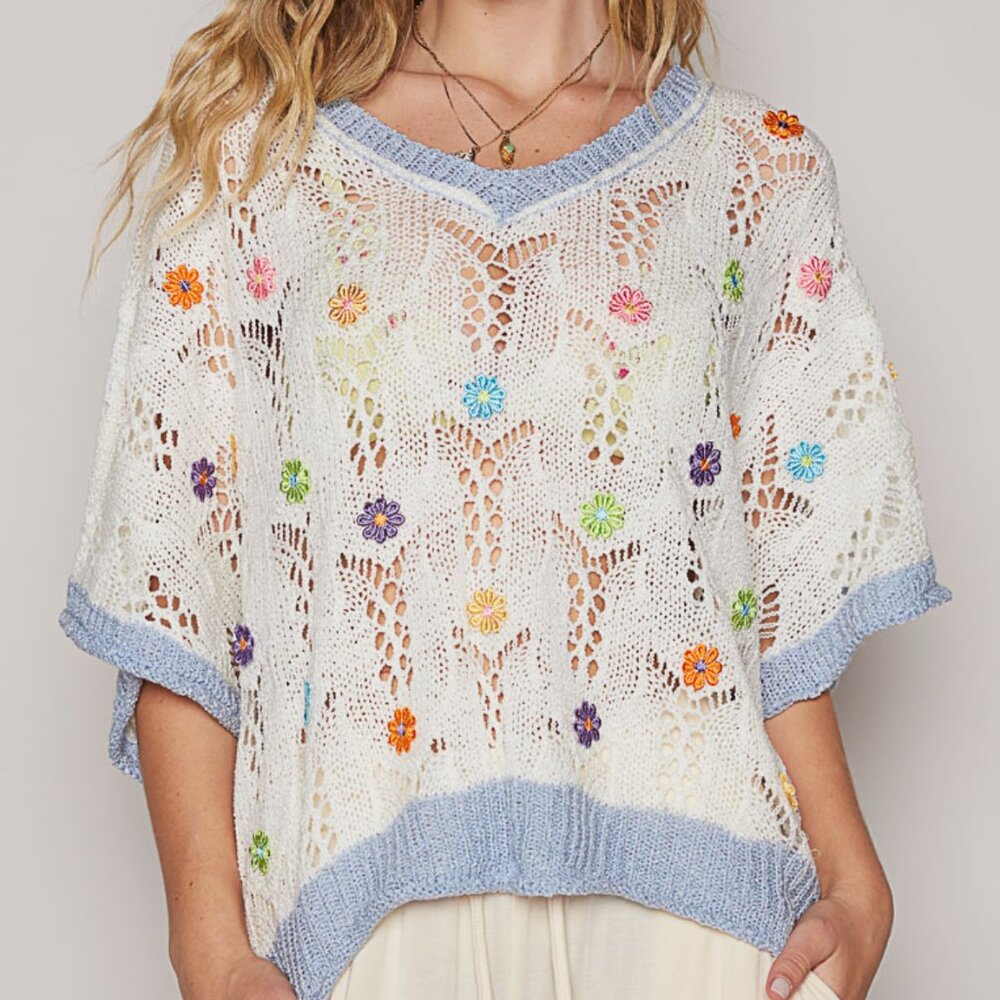 NWT V-Neck Sleeveless Flower Crochet Sweater Top by POL GORGEOUS
